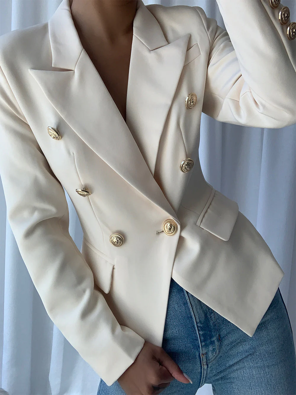 Double Breasted Blazer in White - Image 3