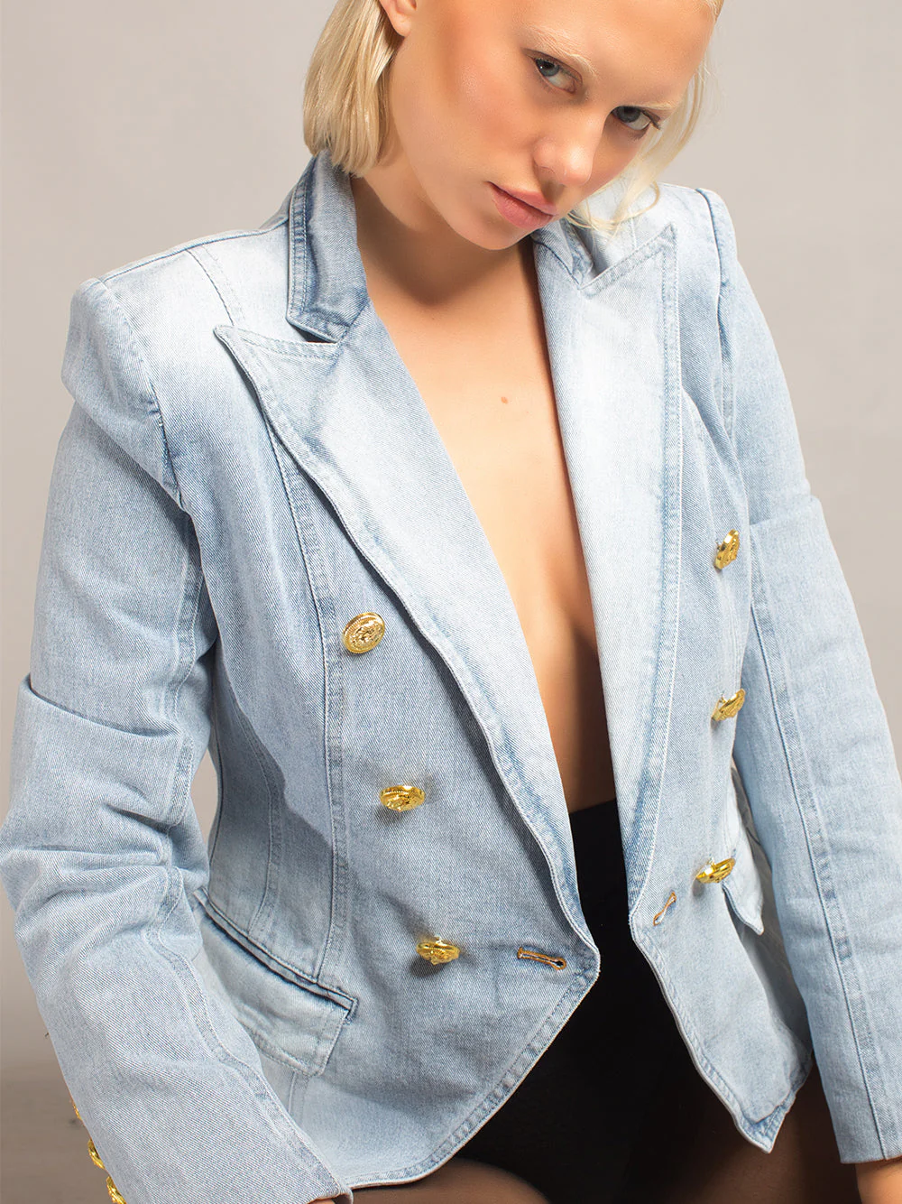 Double Breasted Denim Blazer - Image 7