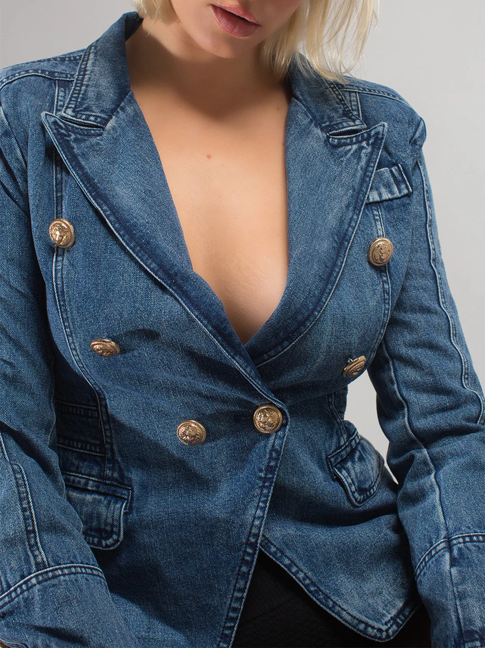 Double-Breasted Denim Blazer - Image 16