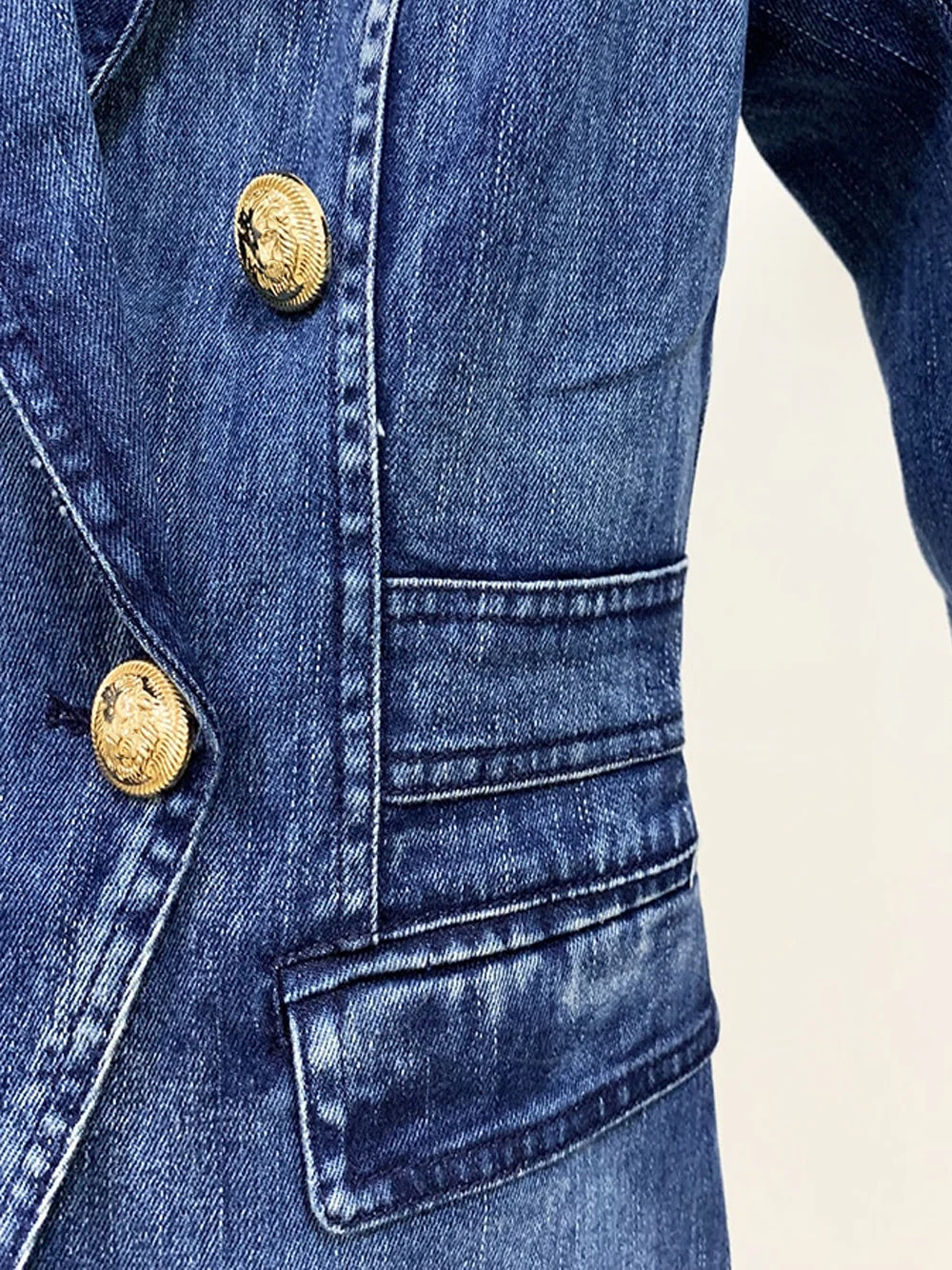 Double-Breasted Denim Blazer - Image 18