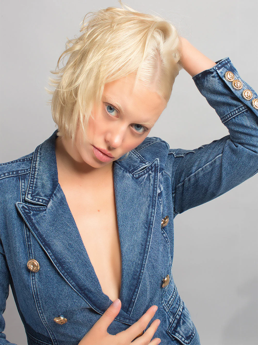 Double-Breasted Denim Blazer - Image 3