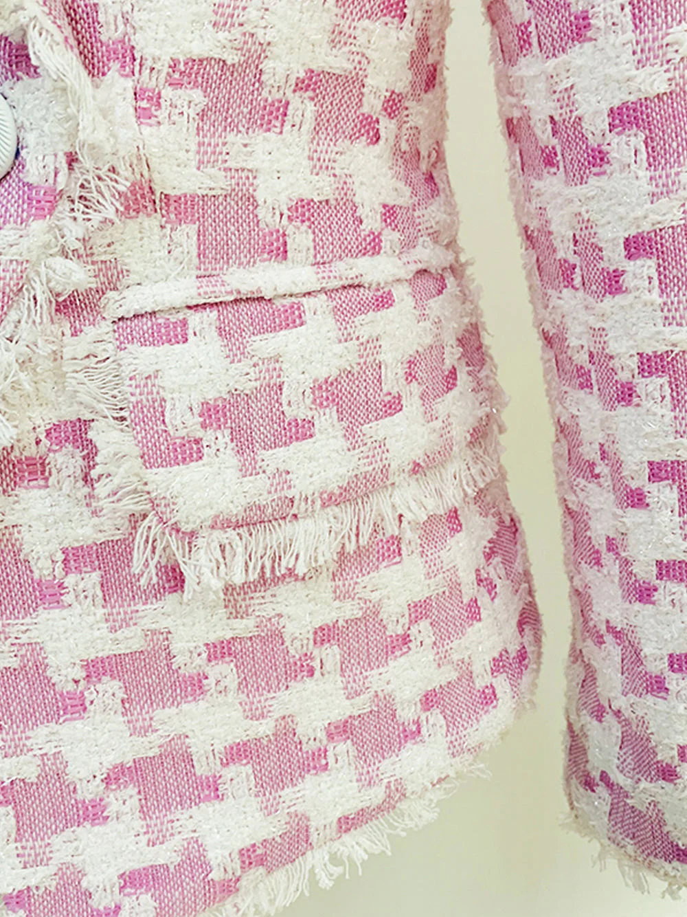 Double Breasted Houndstooth Tweed Blazer - Image 18