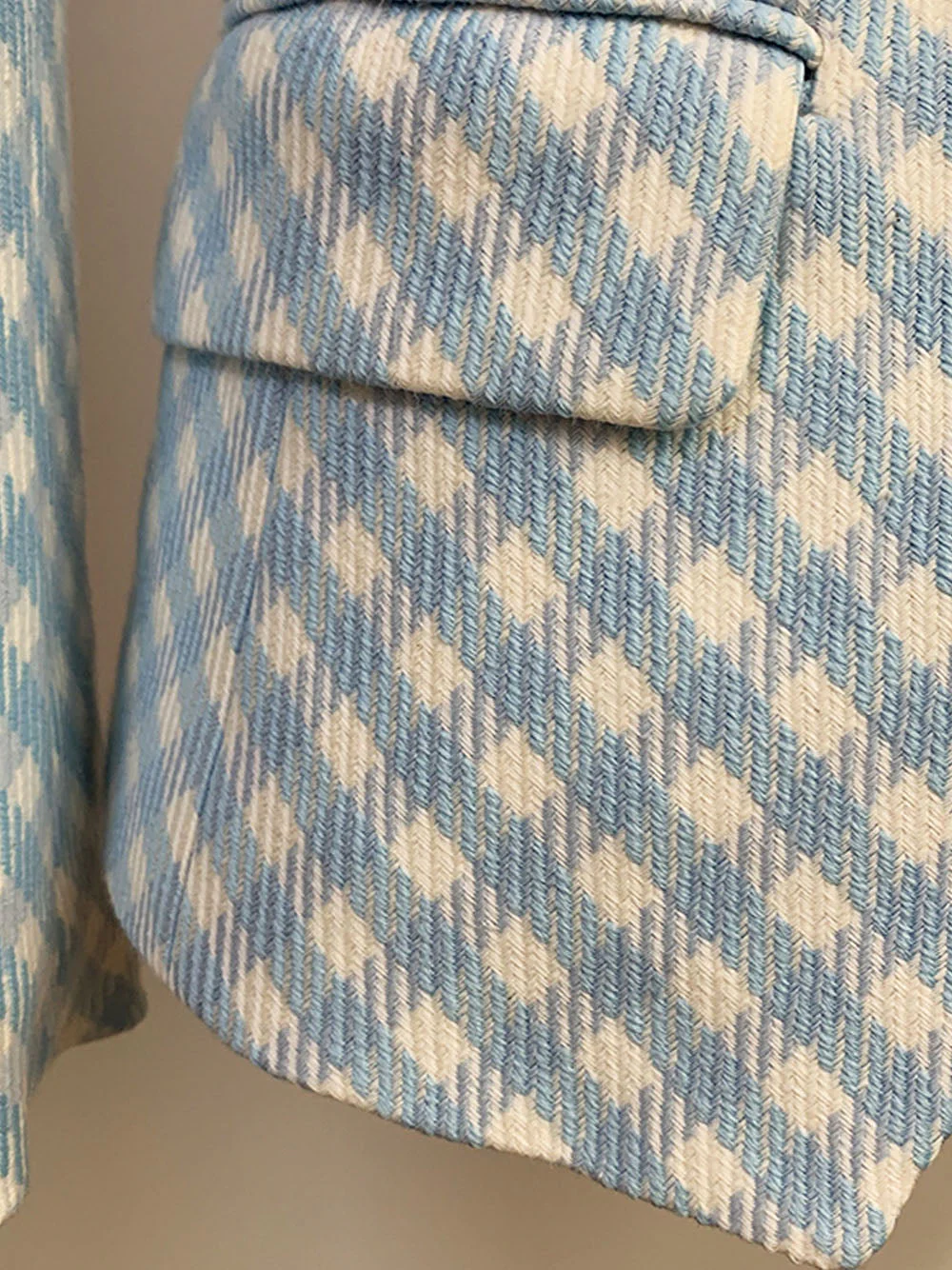 Double Breasted Plaid Tweed Blazer - Image 14