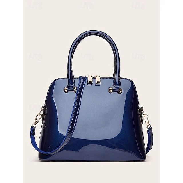 Elegant Patent Shiny Tote Green Leather - Bag - Image 11