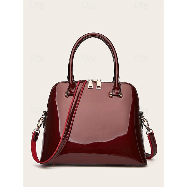 Elegant Patent Shiny Tote Green Leather - Bag - Image 12