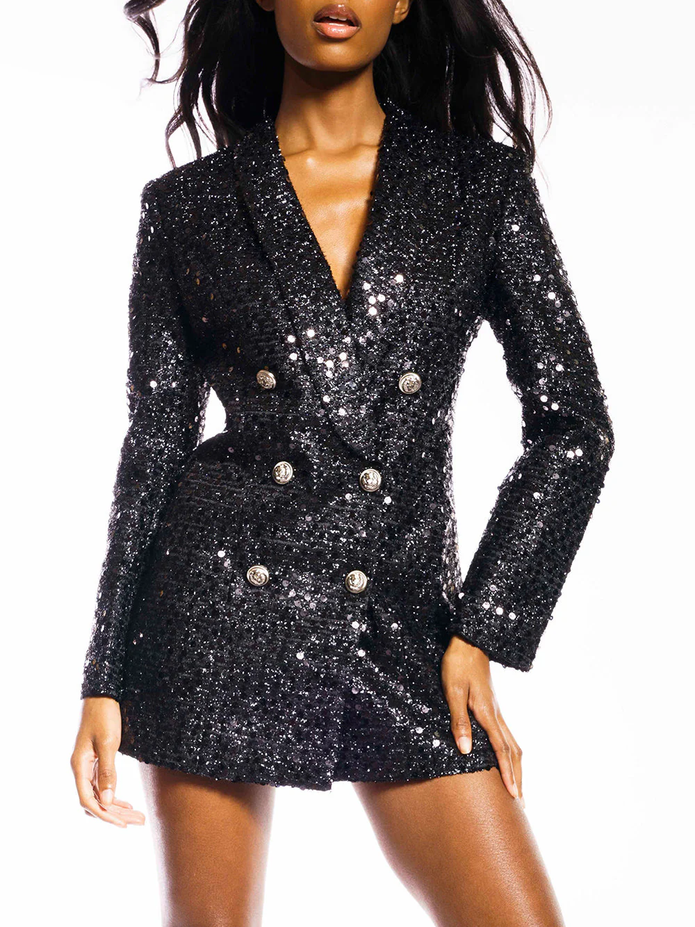 ELEMENTS Double-Breasted Sequins Blazer Dress - Image 4