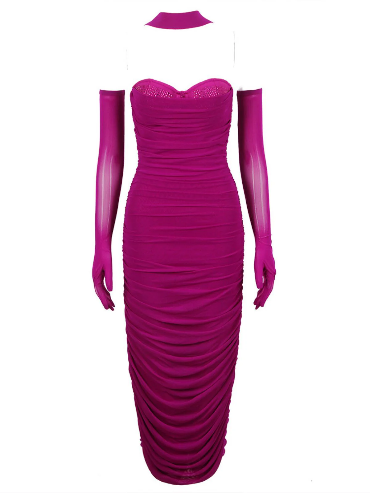 Else Mesh Ruched Split Midi Dress With Gloves - Image 6
