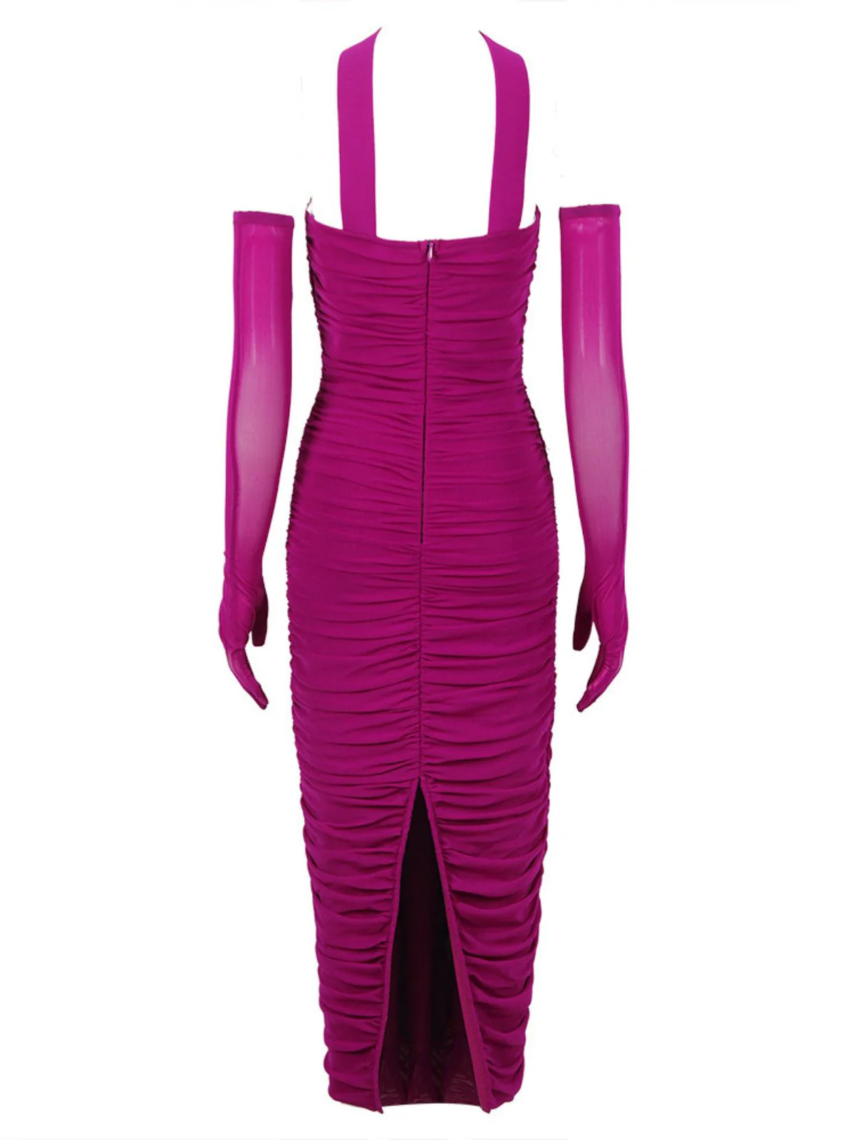 Else Mesh Ruched Split Midi Dress With Gloves - Image 7