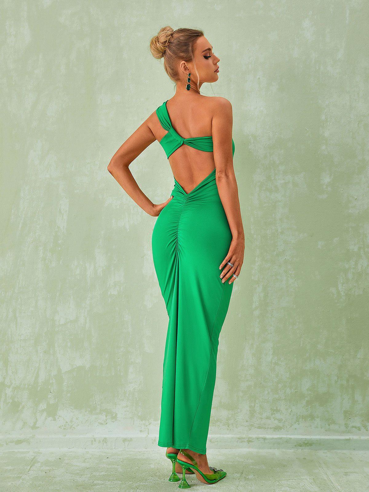 Emi One Shoulder Backless Maxi Dress In Green - Image 5