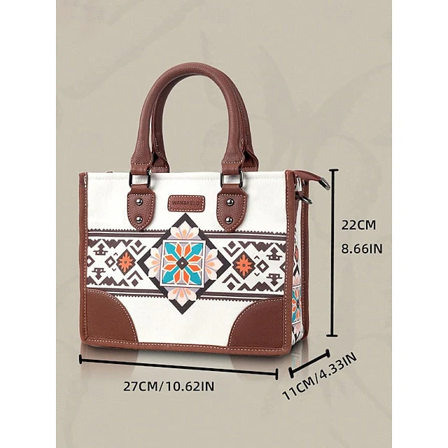 Ethnic Set Faux Handbag and with Leather Canvas - Image 7