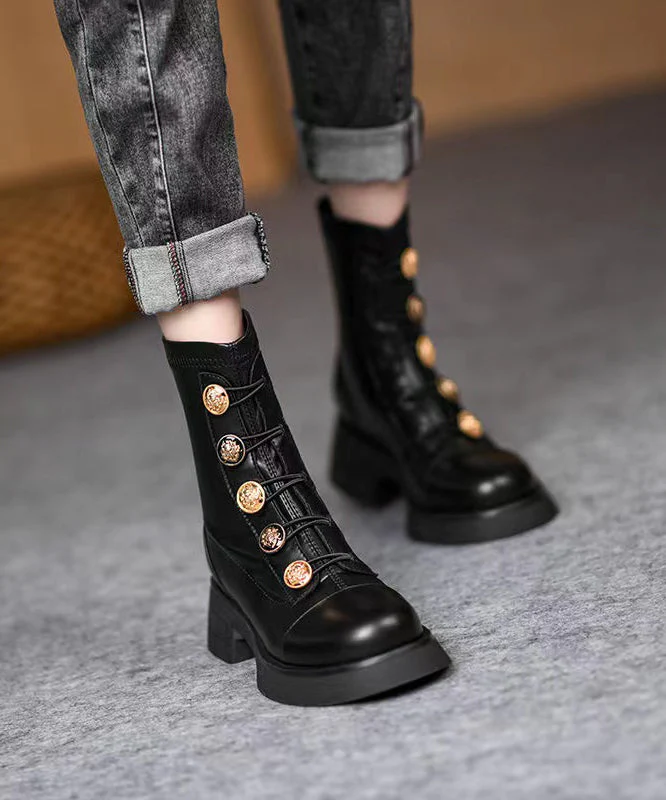 European And American Style Brown Splicing Chunky Boots - Image 2