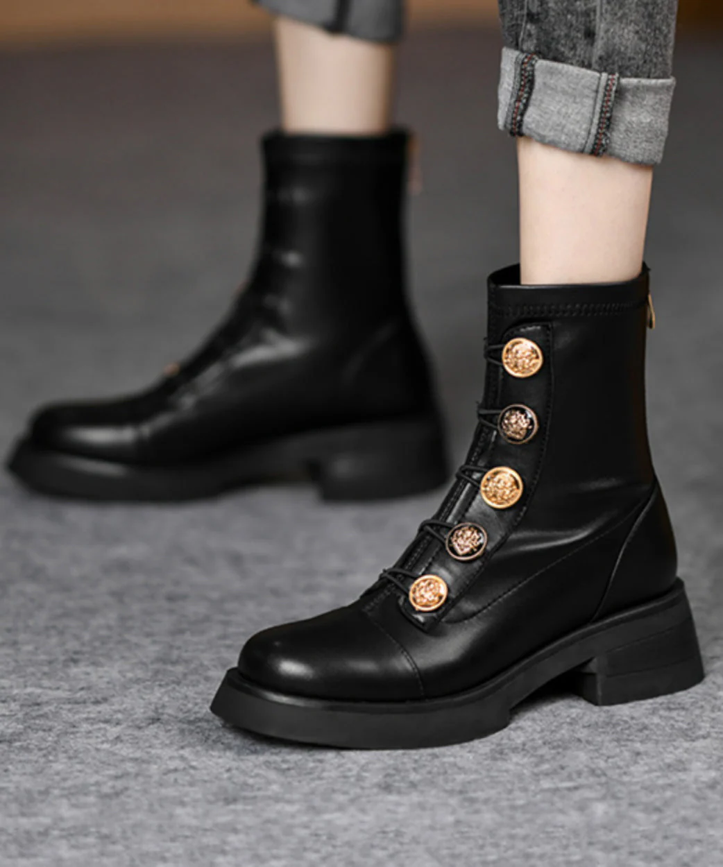European And American Style Brown Splicing Chunky Boots - Image 4
