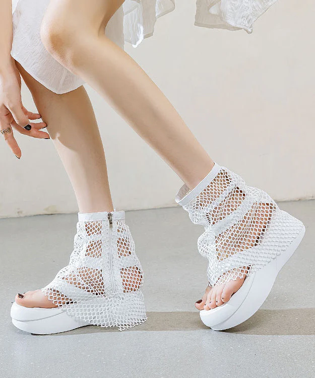 European And American Style White Platform Breathable Mesh Clip Toe Cool Boots - Image 5