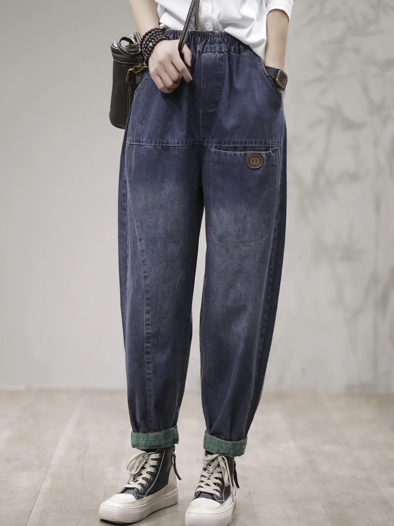 Women Loose Fit  Harem Cotton Denim Jeans Trousers Pants - Image 2