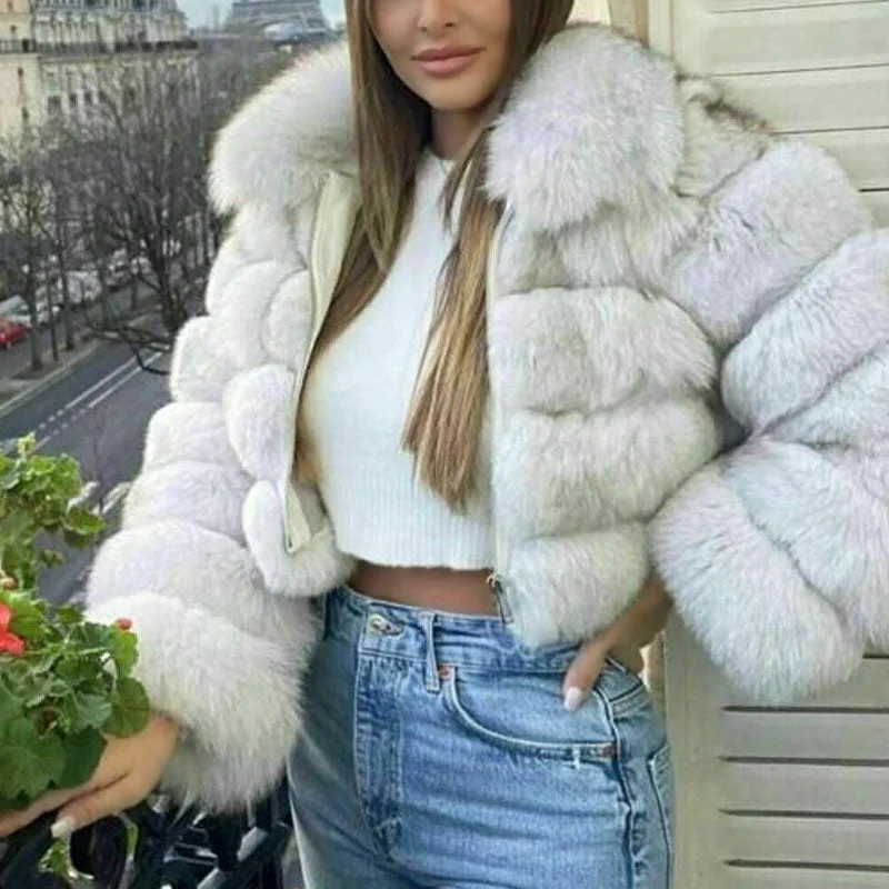 Exaggerated Long Sleeve Spread Collar Bubble Cropped Coat - White - Image 3