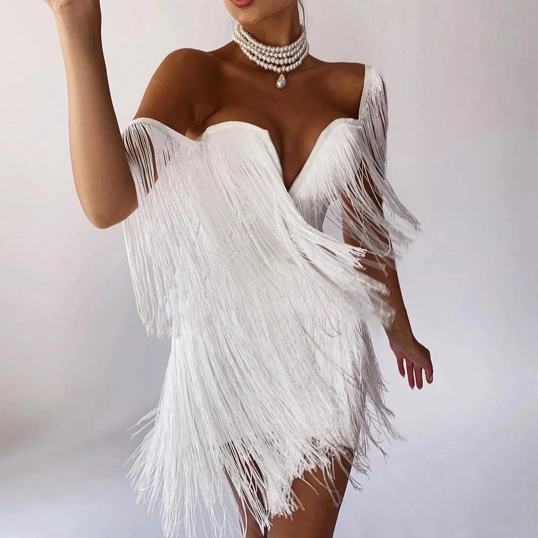 Exotic Cruise Tassel Off Shoulder Mini Dress - Image 2