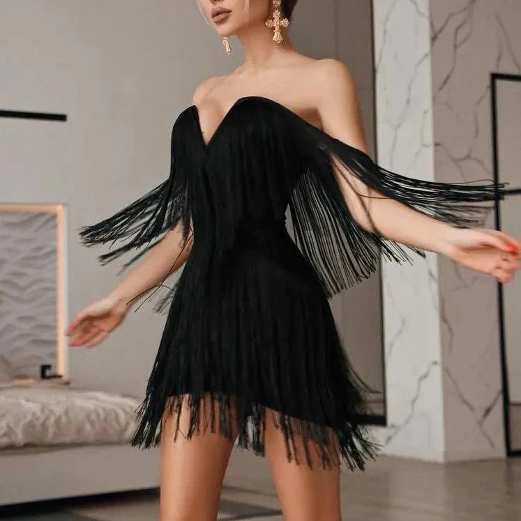 Exotic Cruise Tassel Off Shoulder Mini Dress - Image 4