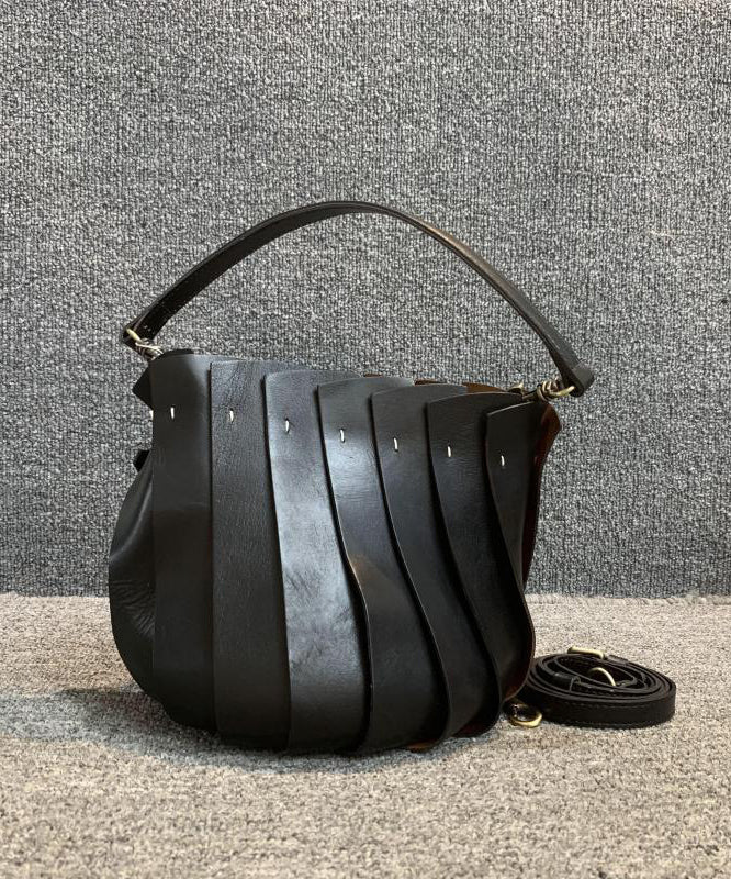 Fashion Black Calf Leather Satchel Handbag - Image 4