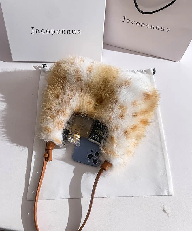 Fashion Fuzzy Handbag Brown Fur Fluffy Versatile Satchel - Image 3
