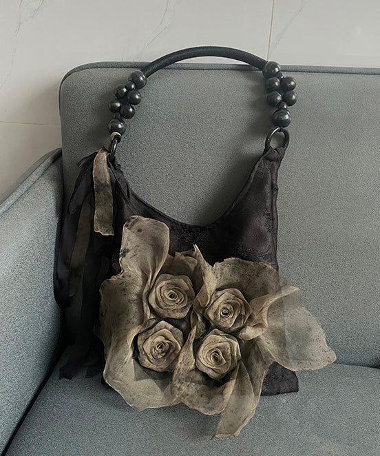 Fashion Khaki Tie Dye Floral Cotton Satchel Handbag - Image 5