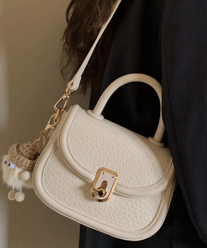Fashion Milk White Cute Little Doll Faux Leather Mini Tote Handbag - Image 2