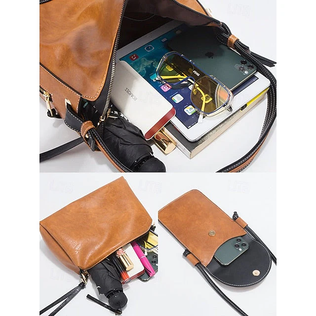 Faux Bag Set Handbag 4-Piece Leather Shoulder - Image 7