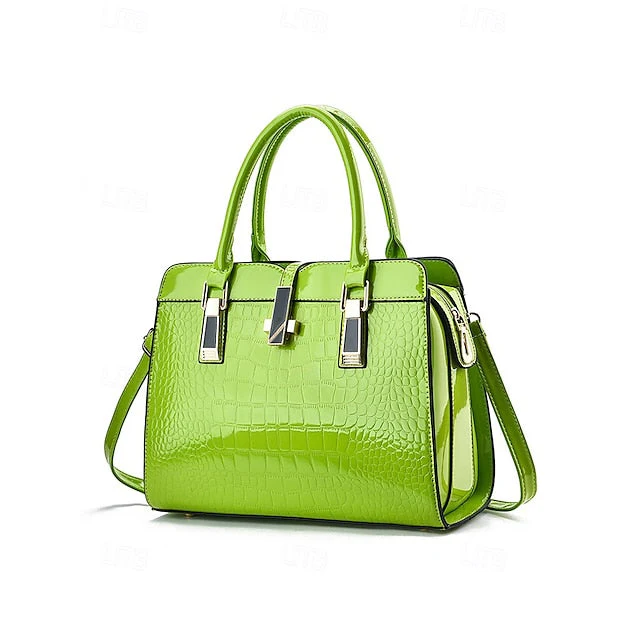Faux - Croc Patent Handbag Leather Burgundy - Image 12