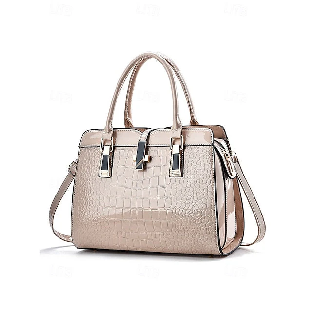 Faux - Croc Patent Handbag Leather Burgundy - Image 17