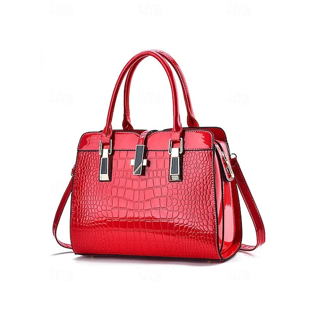 Faux - Croc Patent Handbag Leather Burgundy - Image 18