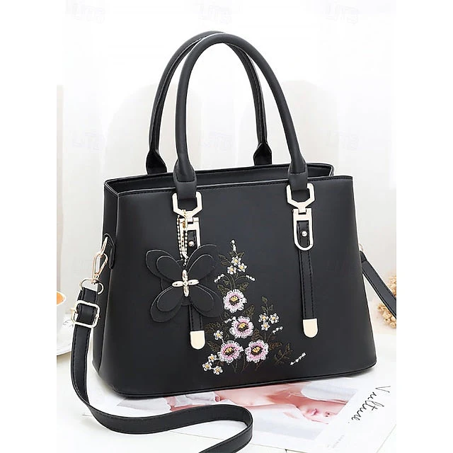Faux Handbag Embroidery Floral with Leather Green - Image 6