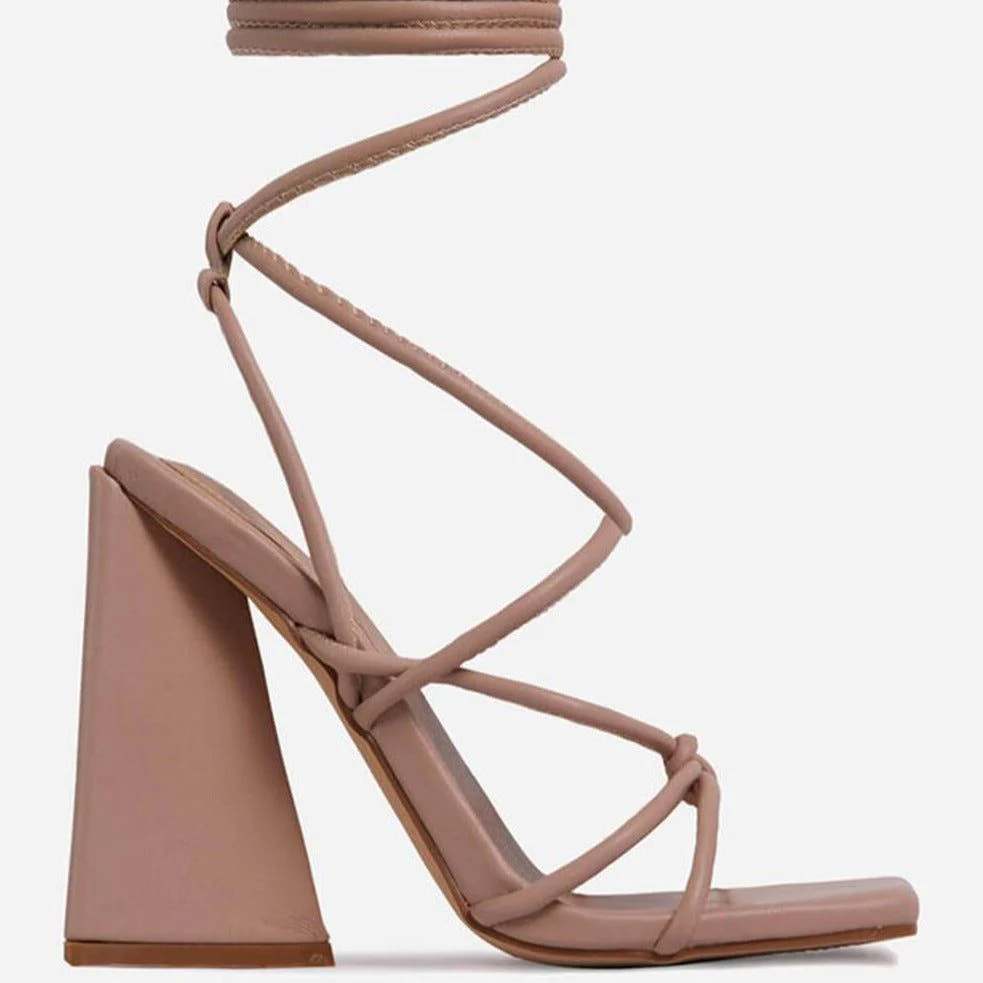 Niki Square Toe Lace Up Block Heels - Image 12