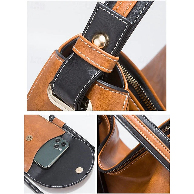 Faux Leather Shoulder 4-Piece Handbag Bag Set - Image 9