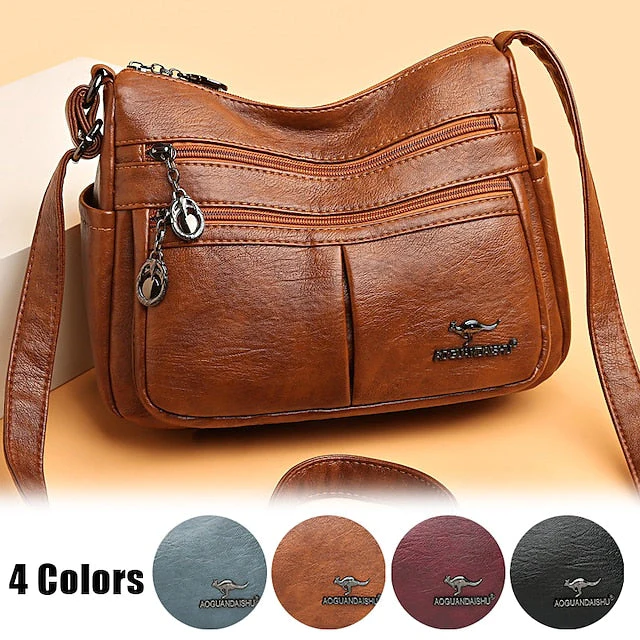 Faux Leather Shoulder Multi-Pocket - Crossbody Bag