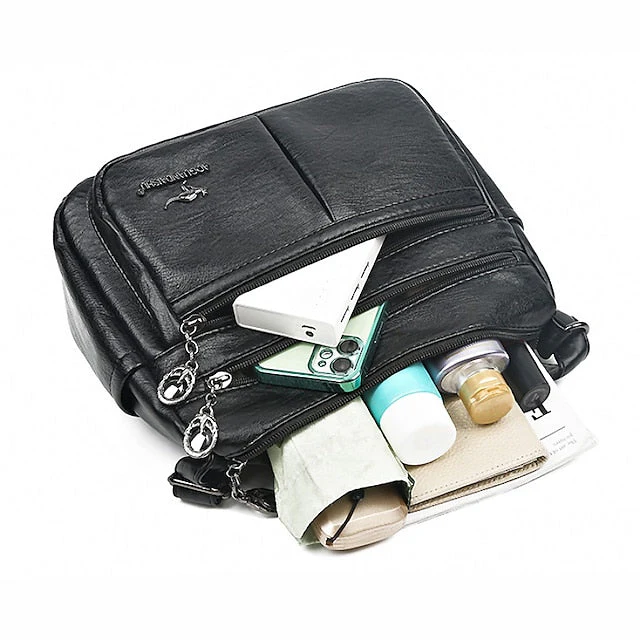 Faux Leather Shoulder Multi-Pocket - Crossbody Bag - Image 5
