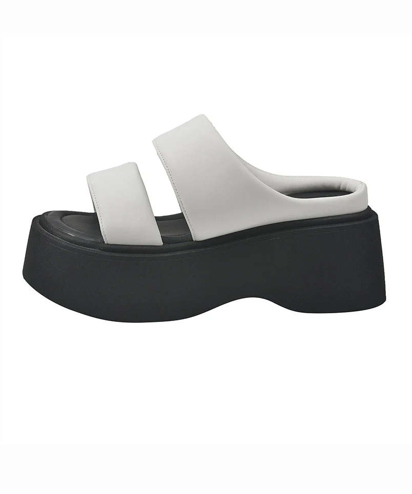 Faux Leather Splicing Silver Platform Slide Sandals Peep Toe - Image 5