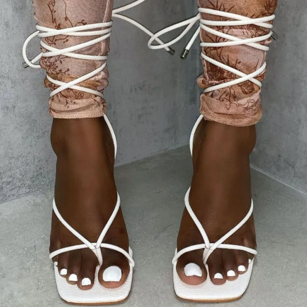 Ignite Lace Up Strappy Square Toe Heels - Image 5