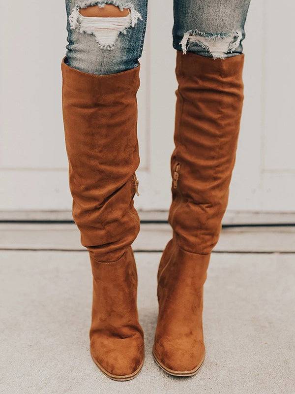 Faux Suede Chunky Heel Boots - Image 7