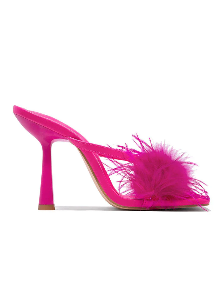 Feather Fur High Heel Mules - Image 17