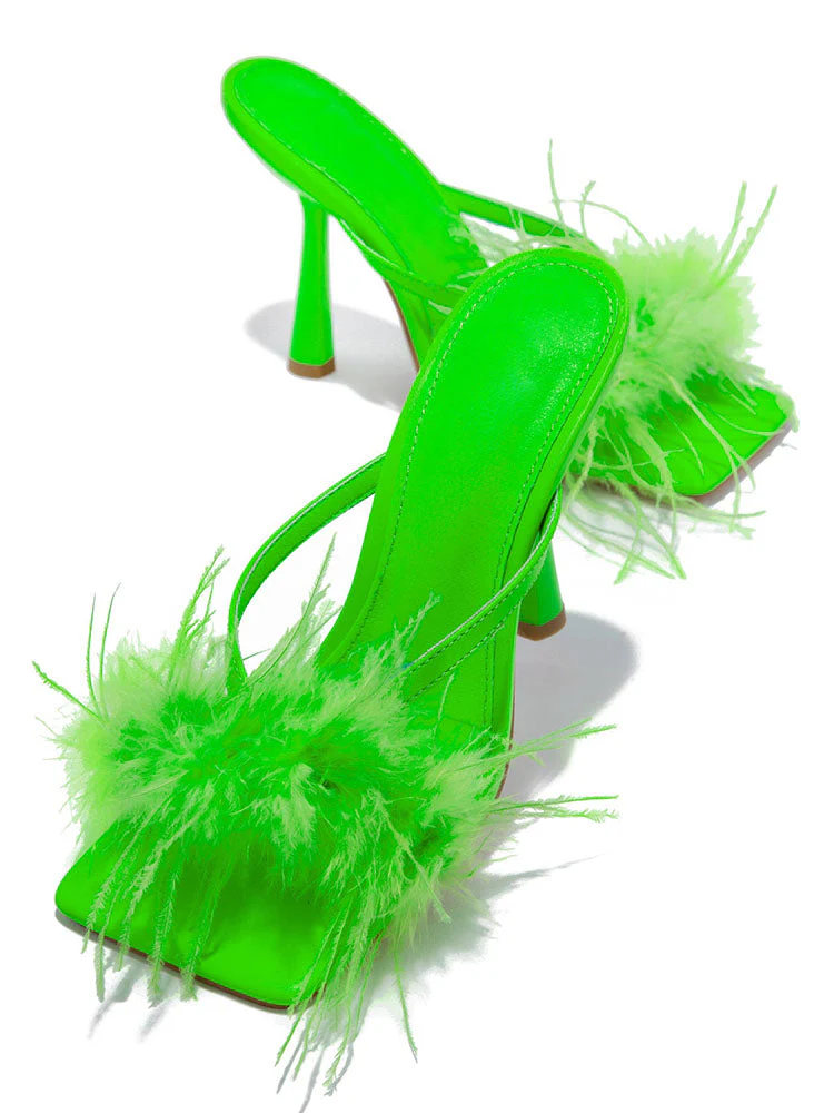 Feather Fur High Heel Mules - Image 22