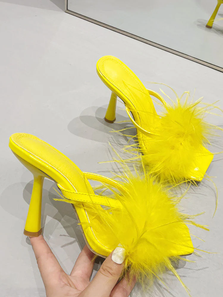 Feather Fur High Heel Mules - Image 26