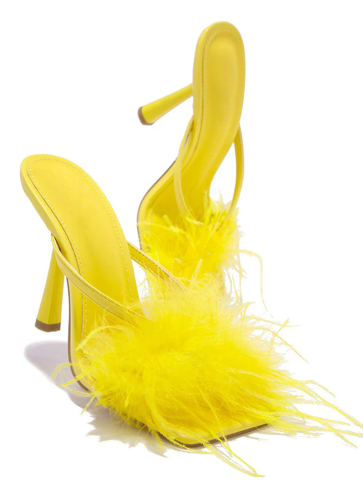 Feather Fur High Heel Mules - Image 27