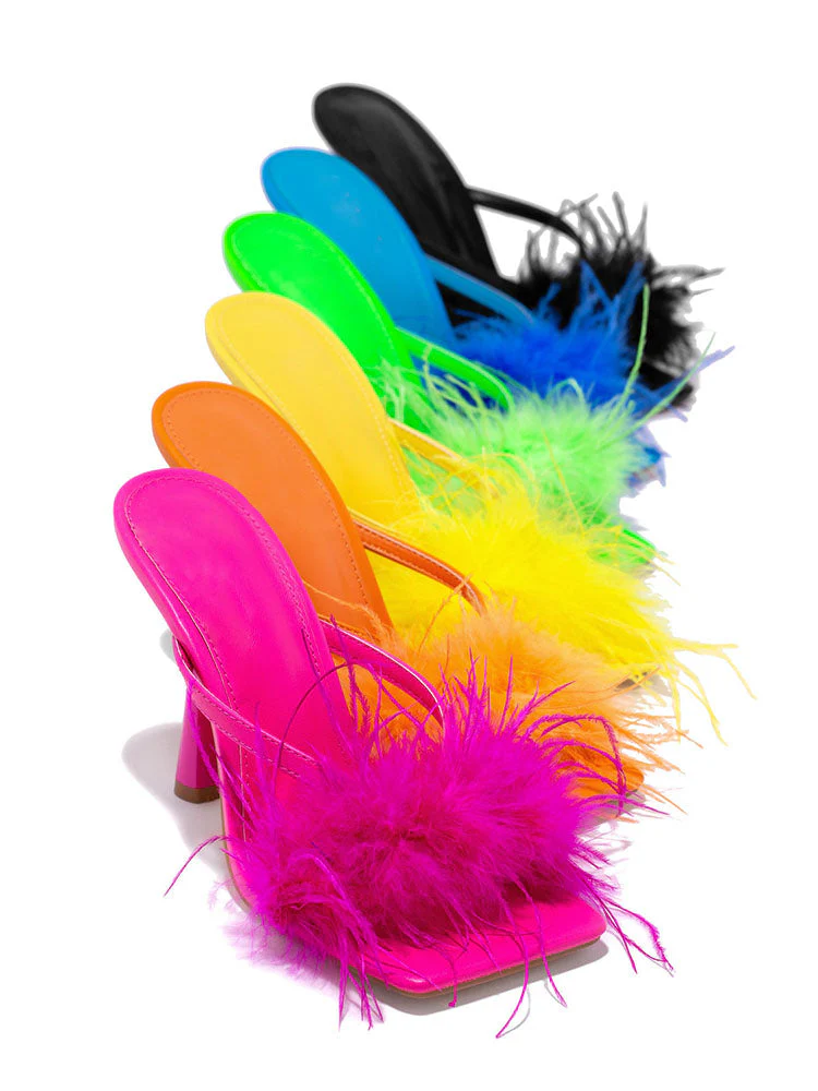 Feather Fur High Heel Mules - Image 31