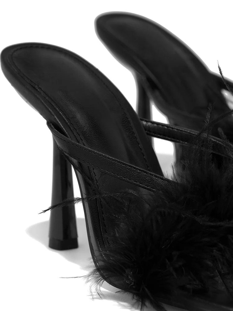 Feather Fur High Heel Mules - Image 36