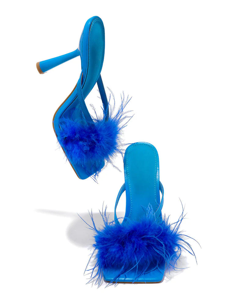 Feather Fur High Heel Mules - Image 4