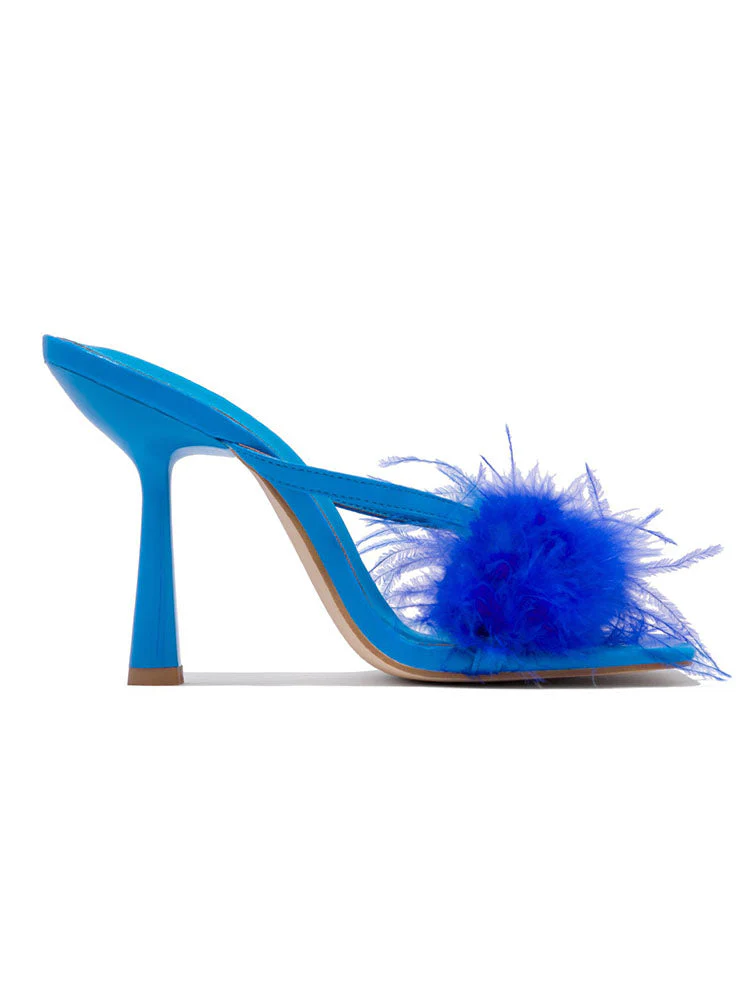 Feather Fur High Heel Mules - Image 5