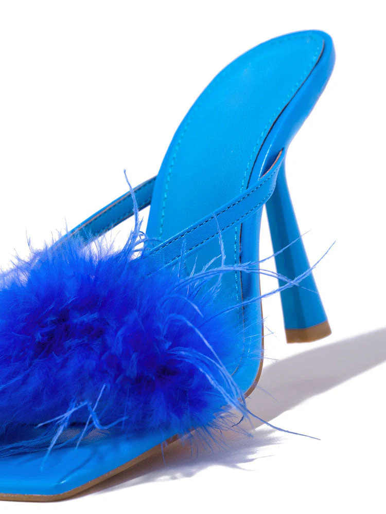 Feather Fur High Heel Mules - Image 6