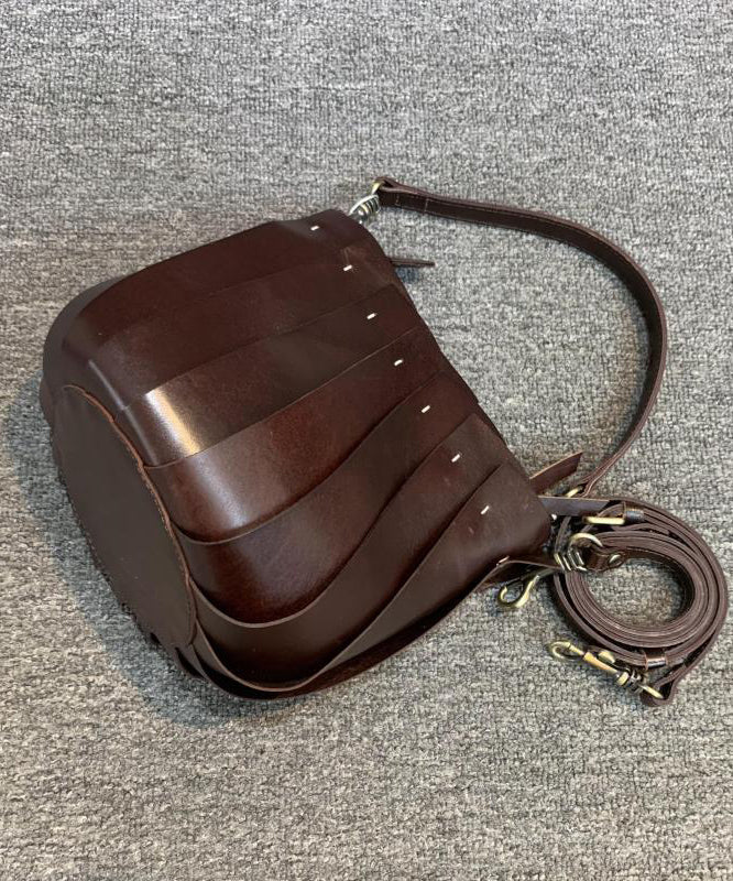 Fine Coffee Patchwork Calf Leather Tote Handbag - Image 4