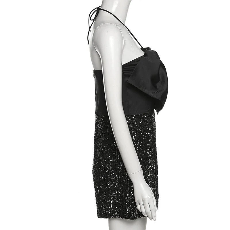 First Date Big Bow Sparkle Sequin Halter Jumpsuit - Image 8