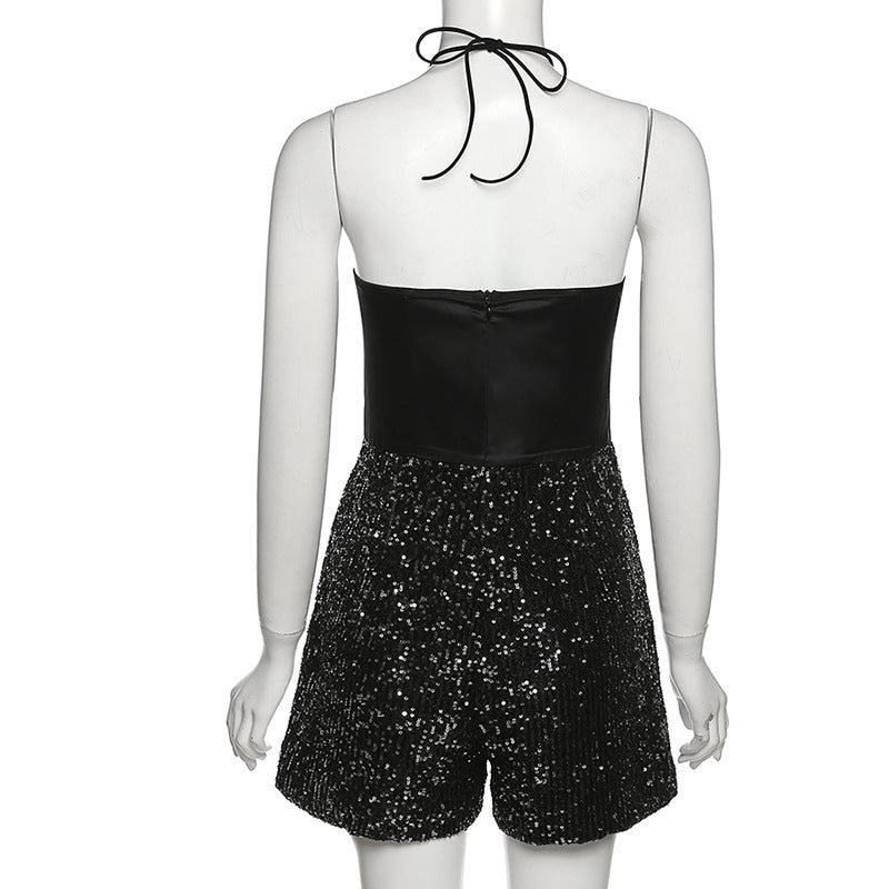 First Date Big Bow Sparkle Sequin Halter Jumpsuit - Image 9