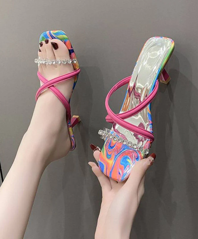Fitted Splicing Faux Rose Slide High Heel Sandals Leather - Image 2